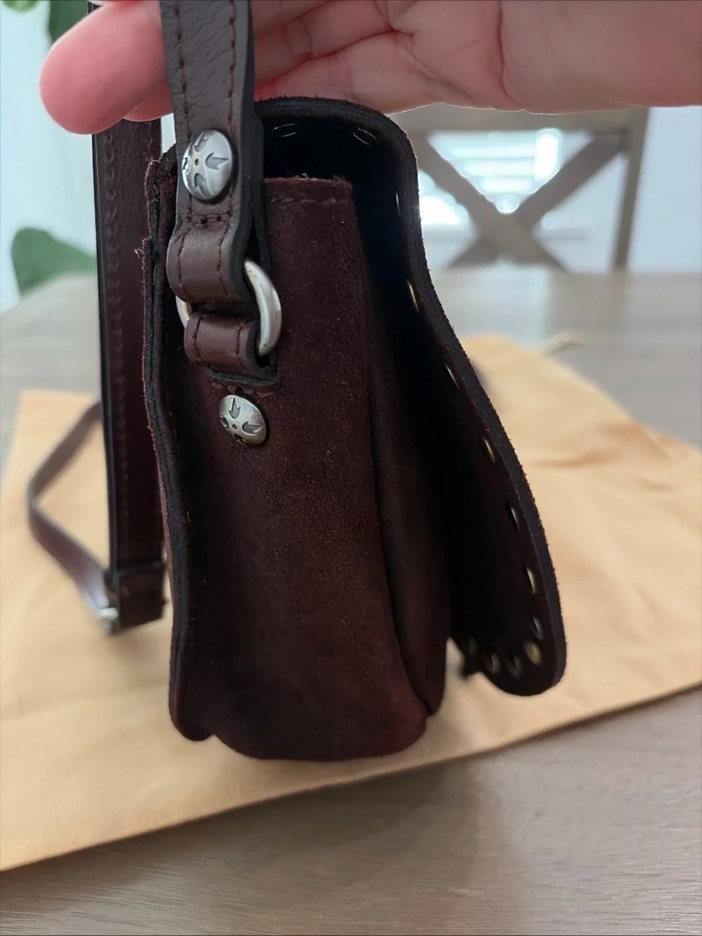 Patricia Nash Isola whiskey Suede Studded Crossbody Bag